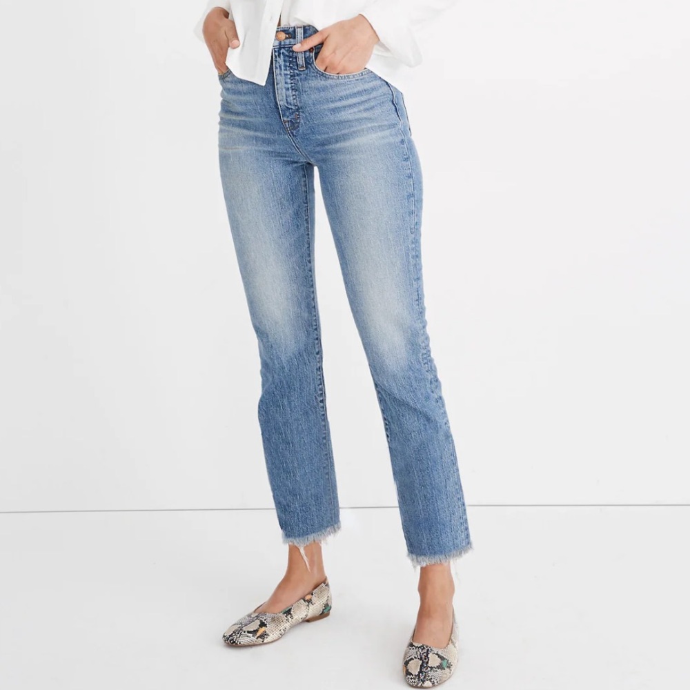 Madewell The Petite Perfect Vintage Ankle Jean Ainsworth Wash Blue Raw Hem-26P/2